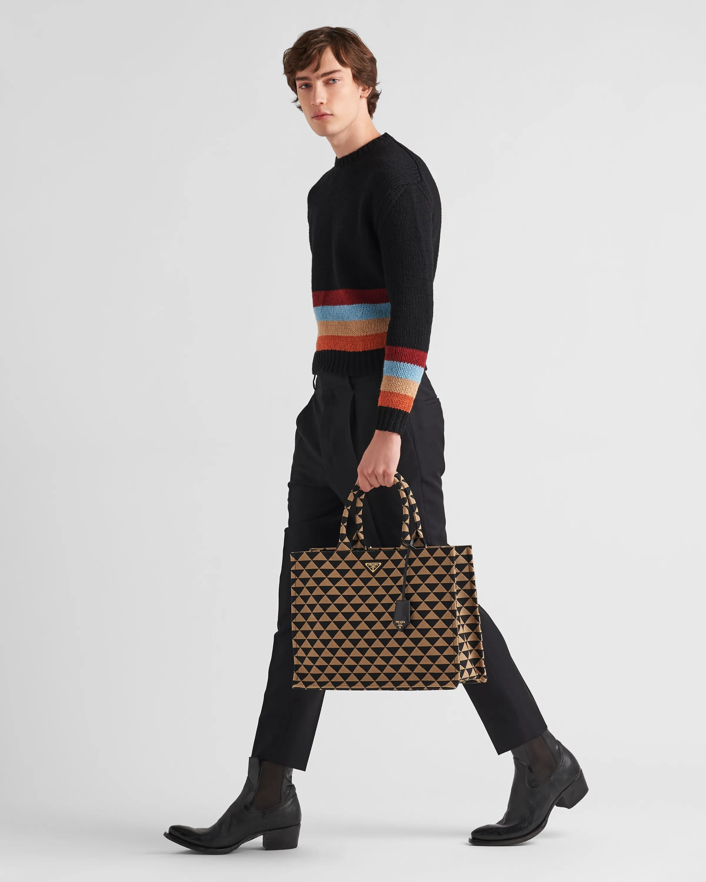 Uomo Prada Borsa shopping Symbole in tessuto ricamato