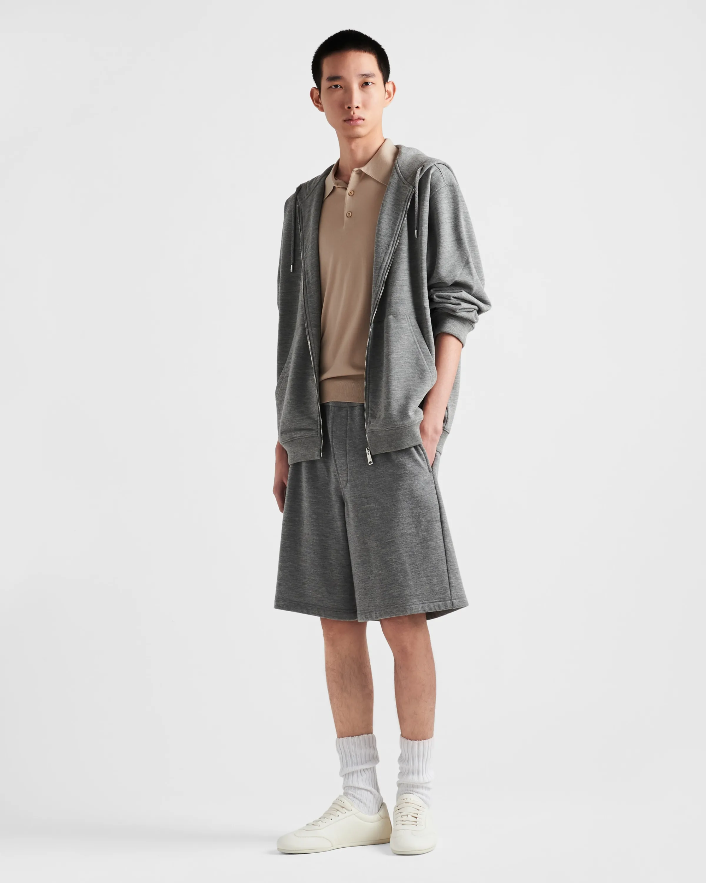 Uomo Prada Cardigan con cappuccio in misto cashmere