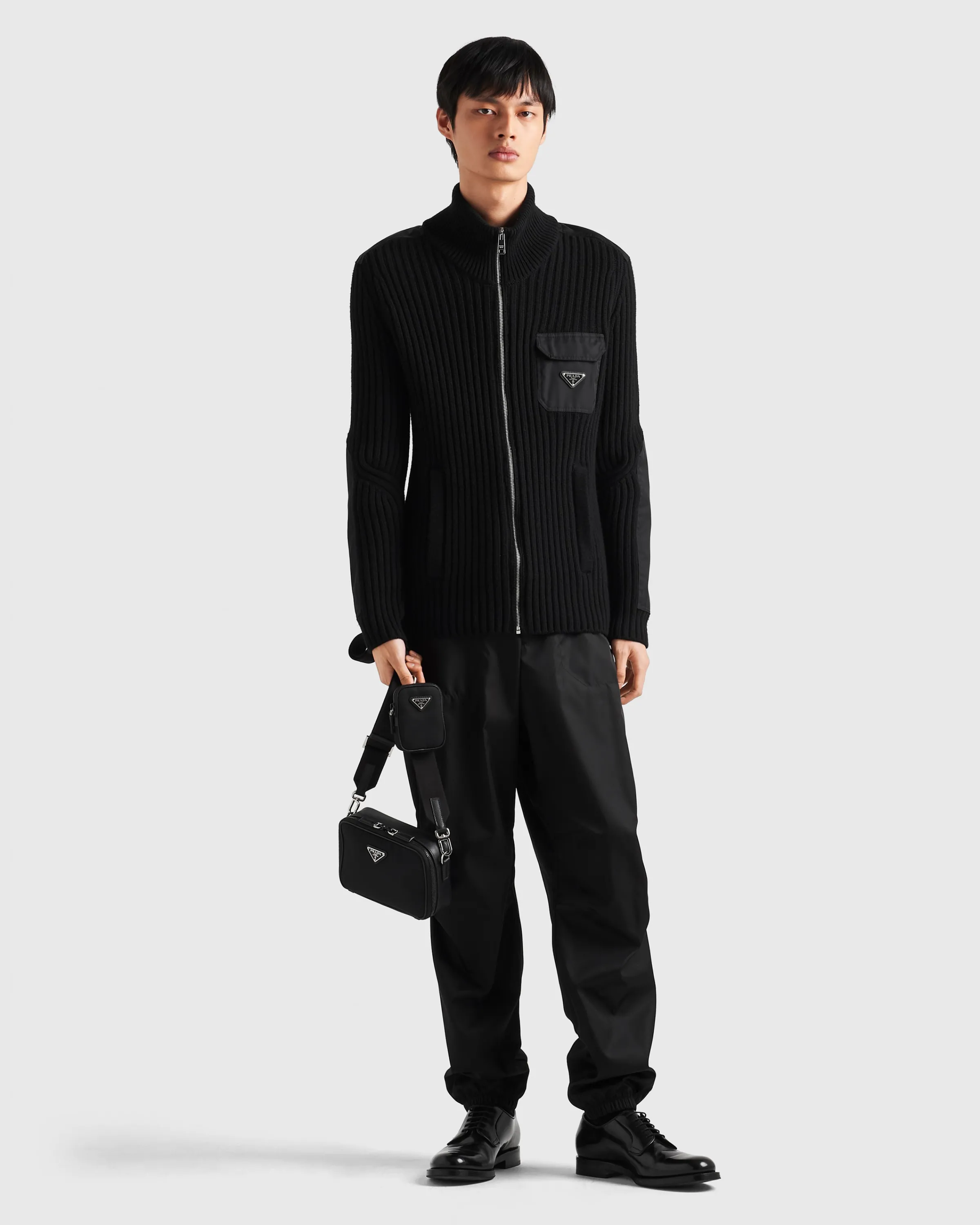Uomo Prada Cardigan in lana e cashmere con dettagli in Re-Nylon