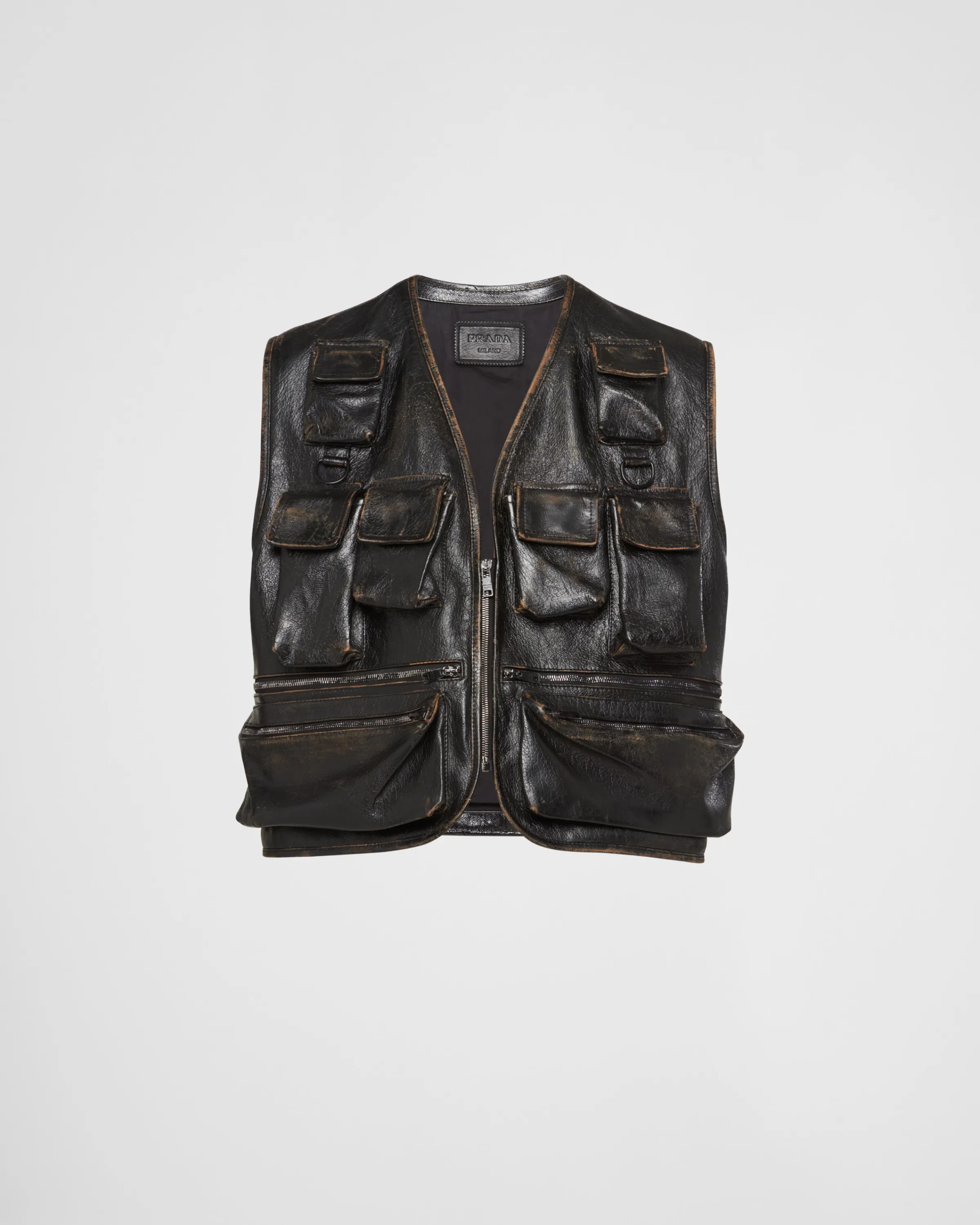 Uomo Prada Gilet cargo in pelle