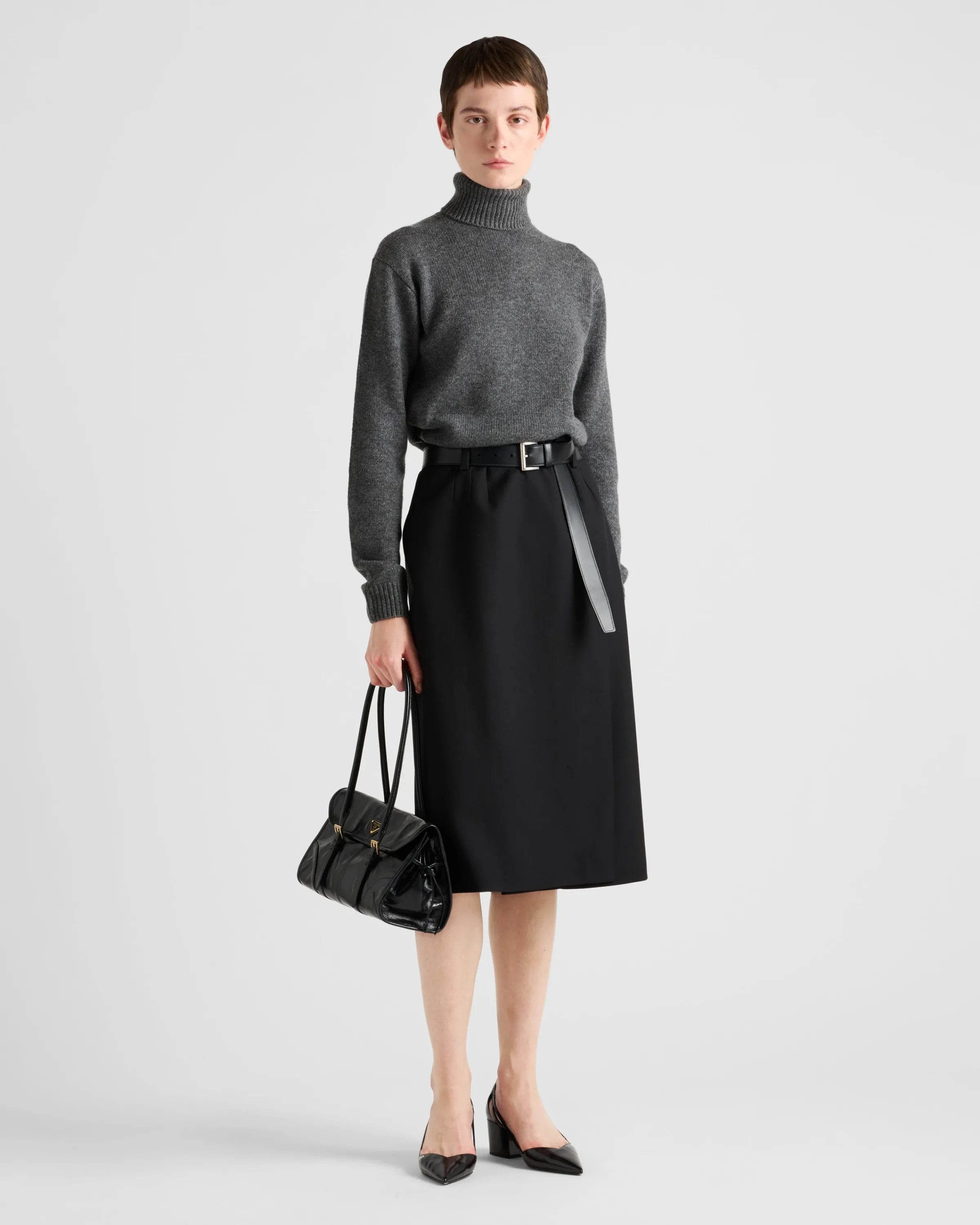 Donna Prada Gonna in gabardine con cintura in pelle