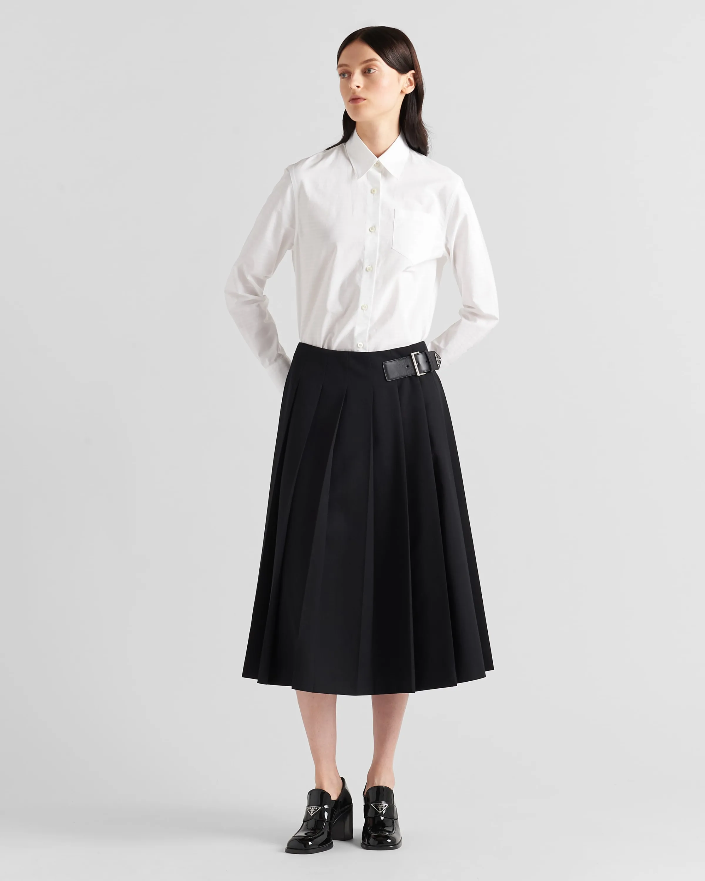 Donna Prada Gonna midi in gabardine con fibbia