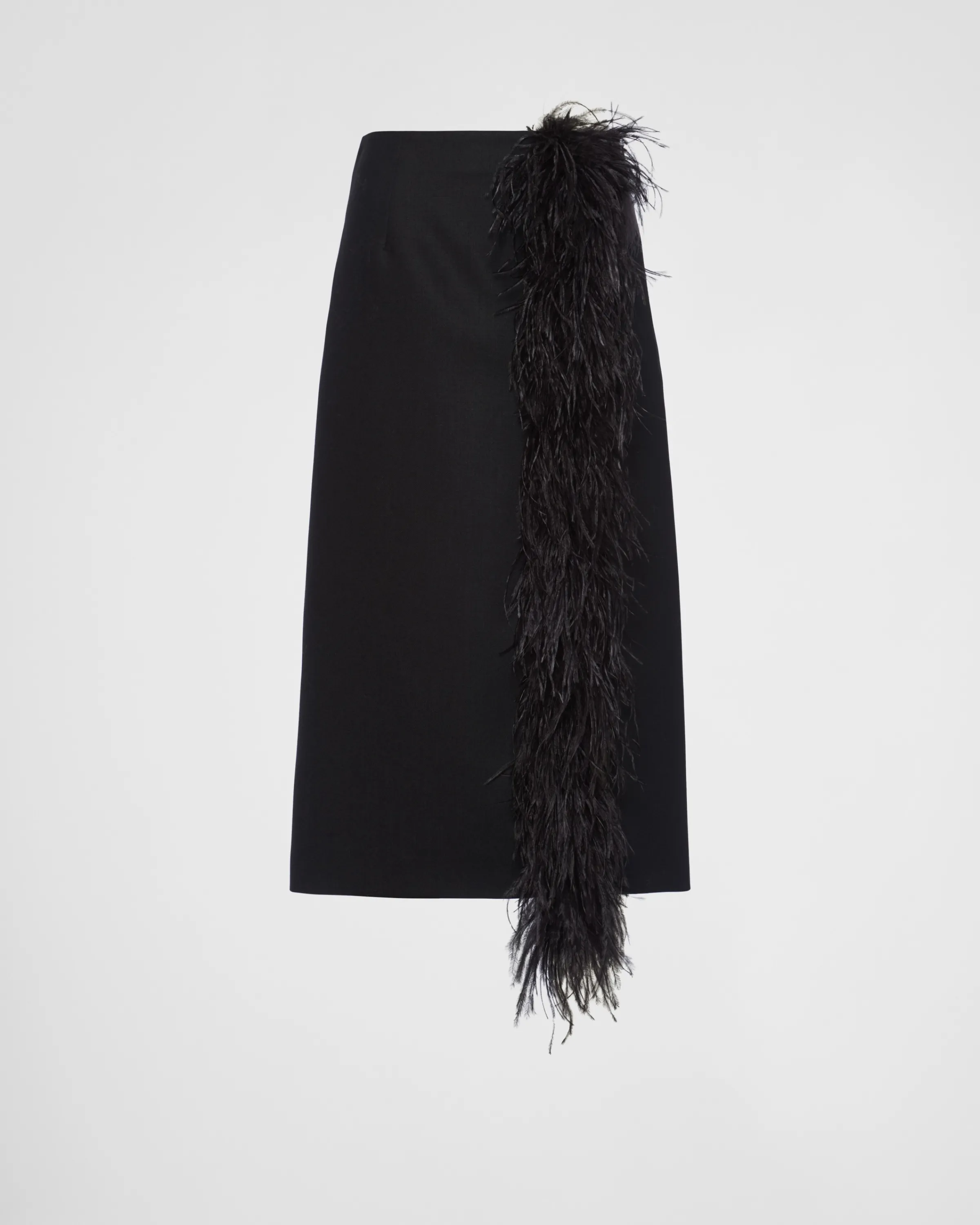 Donna Prada Gonna midi in lana con piume