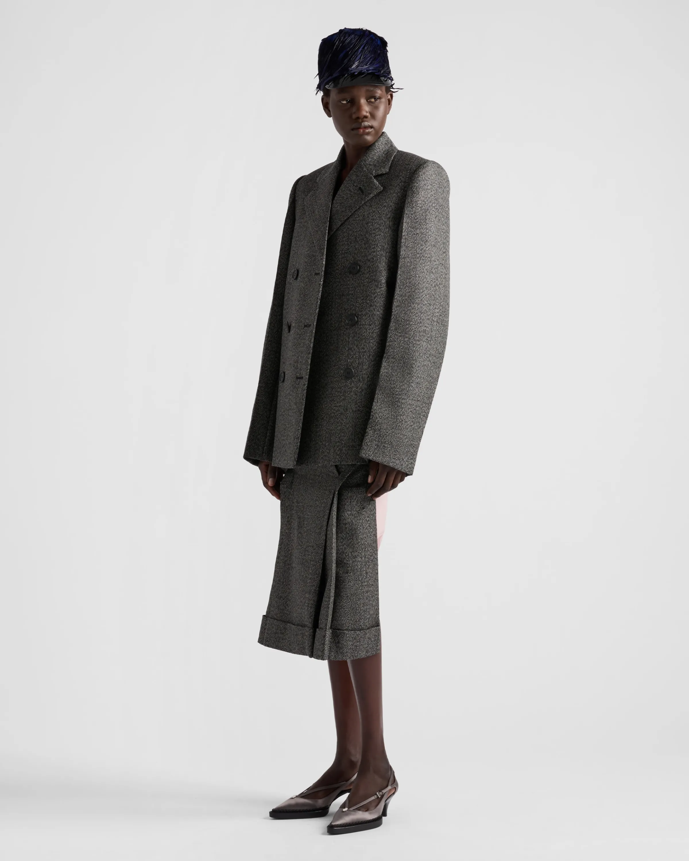 Donna Prada Gonna midi in lana moulinè