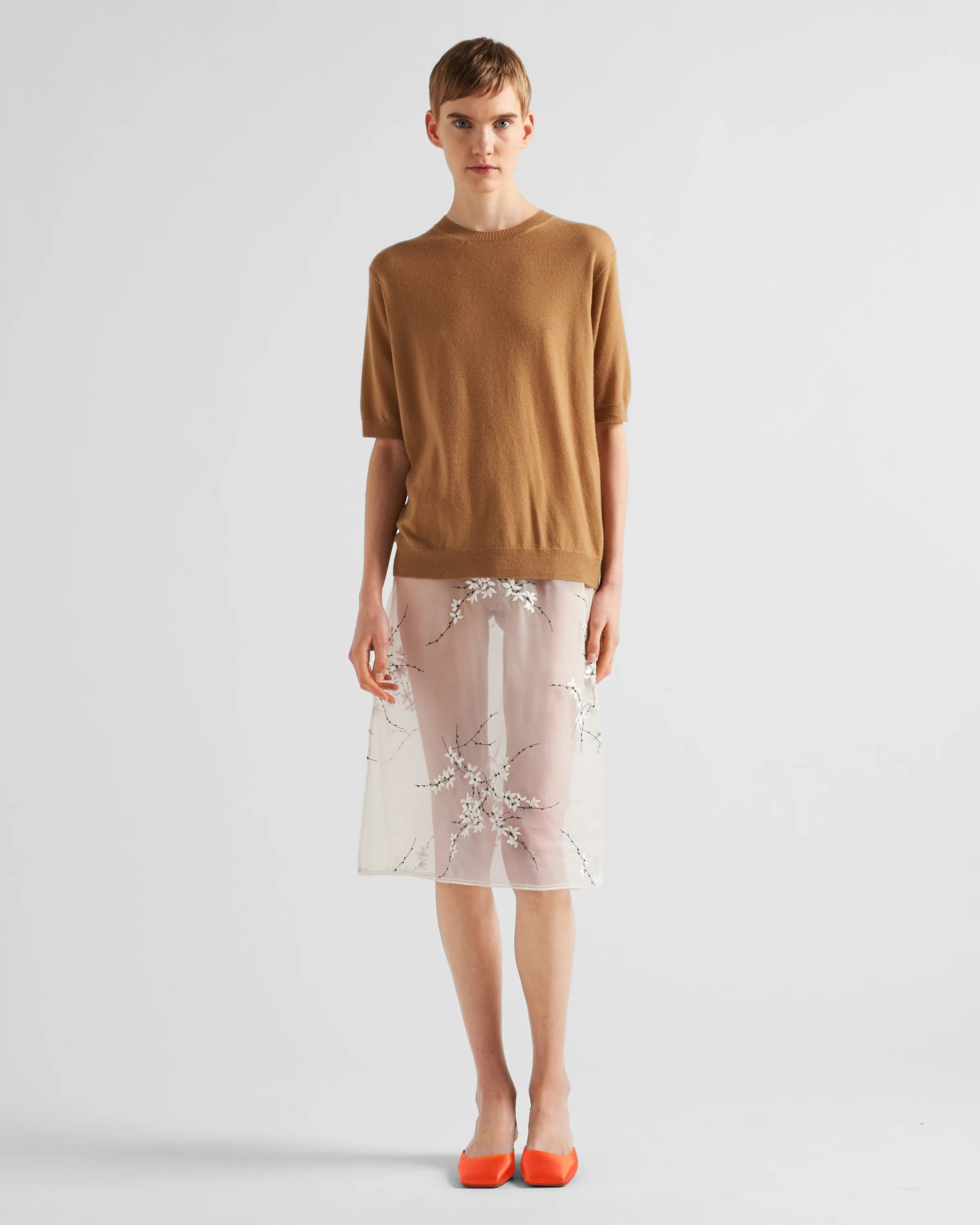 Donna Prada Gonna midi in organza ricamata