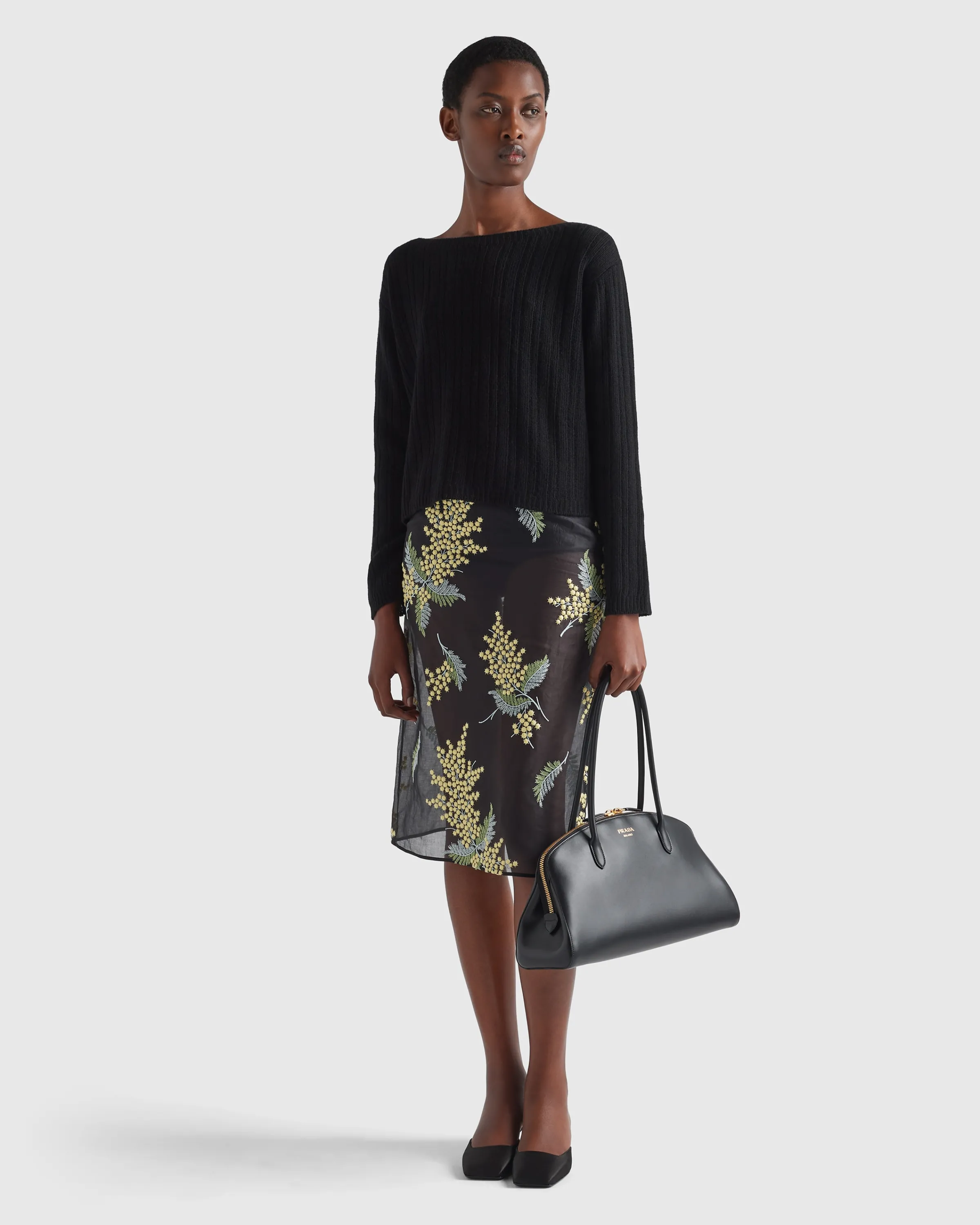 Donna Prada Gonna midi in organza ricamata