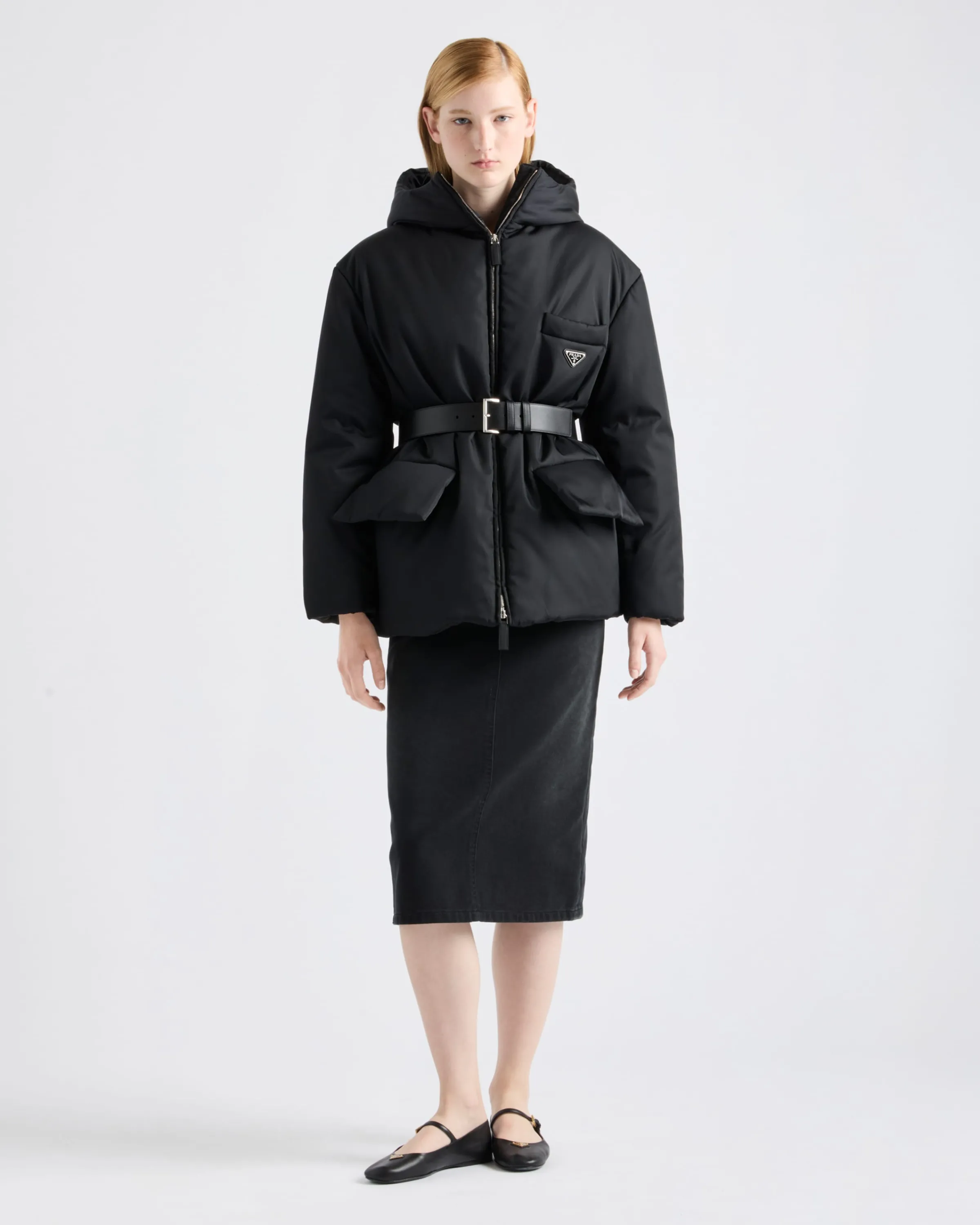 Donna Prada Piumino in Re-Nylon con cappuccio