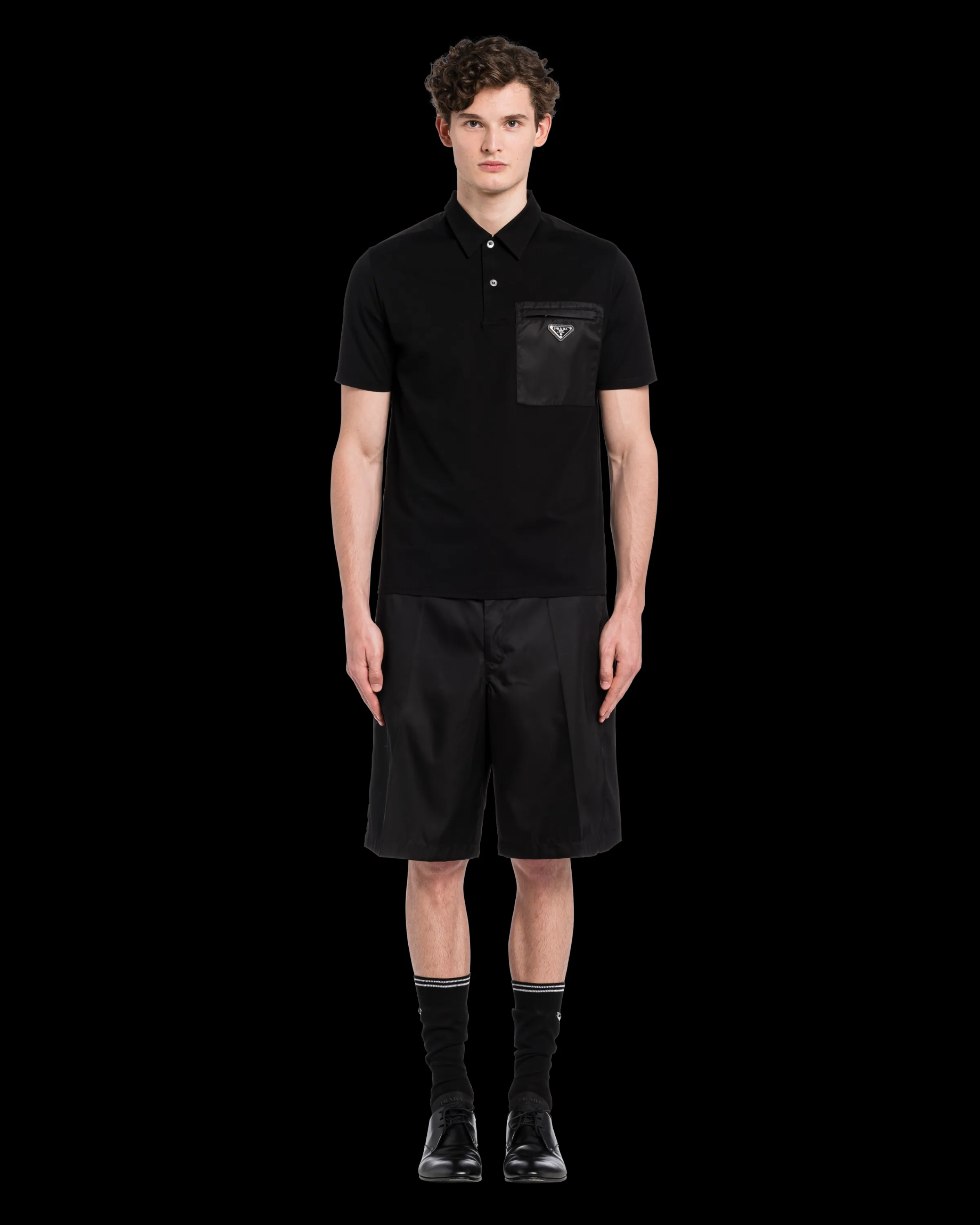 Uomo Prada Polo in cotone stretch con dettagli Re-Nylon
